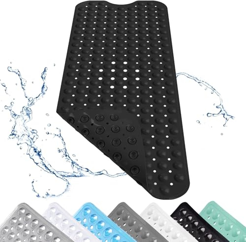 Tappetino Doccia Antiscivolo, 100x40cm Doccia Antiscivolo con Ventose, Tappeto Antiscivolo a Quadranti Grandi, Tappetino per Docce con Fori di Scarico, per Docce, Vasca da Bagno, Nero