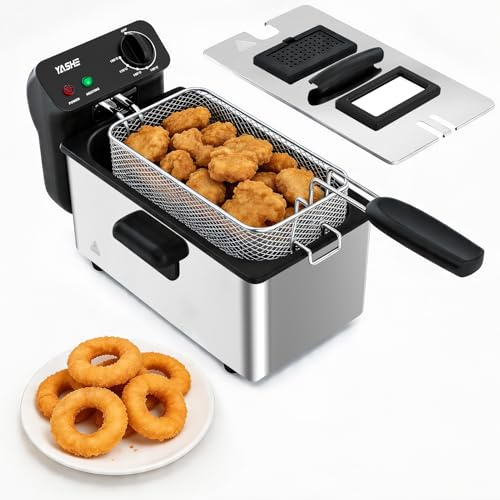 Freidora eléctrica de 3,2 L con ventana de visualización, freidora de acero inoxidable de 1500 W con control de temperatura, cesta extraíble y depósito de aceite, fácil de limpiar