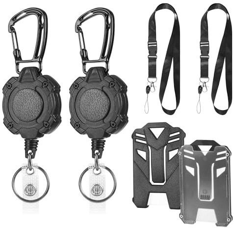 JIANTA 2 Einziehbarer Schlüsselanhänger Set, 2 Stück Schlüsselband Ausziehbar mit 2 Ausweishülle Kartenhalter Daumenausschub, Schlüsselring Retractable Badge Reel mit ID Card Badge Holder