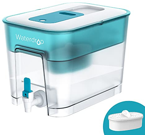 Waterdrop 200-Gallon Long-Life 40-Cup Large Water Filter Dispenser with 1 Filter, for Home and Office, 5X Times Lifetime, Reduces Chlorine, PFOA/PFOS and More, BPA Free, Turquoise