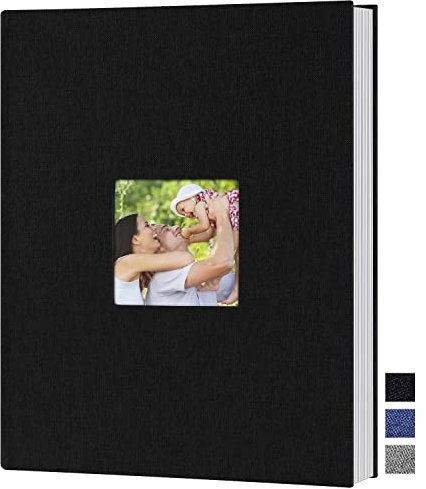 Benjia Album fotografico formato A4, formato verticale, 50 pagine, copertina in lino, per 50 foto A4, colore nero