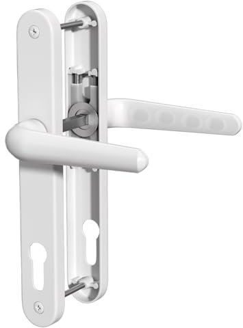 Bwintech 1 Set White UPVC Door Handle Set, 92mm Backset, 210mm Screw Hole Distance, 243mm Plate Length Front Door Handles for UPVC Door