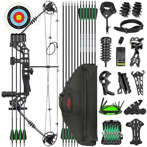 ZSHJGJR Bogenschießen Compoundbogen Set Kit, 20-70lbs Einstellbarer 320fps Compound Bogen Erwachsener Einsteiger Profi Bogen Jagd jagdbogen sportbogen Rechtshand Linkshand (Rechtshand,Schwarz-Set2)