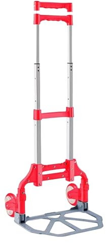 Carretilla de Mano Portátil Plegable con Ruedas para Transportar Materiales de Aluminio Compacto y Fácil Transporte 100x40cm-Plegada: 63x39cm - Sube Escaleras Fácil Carro Ligero Equipaje (608-ROJO)