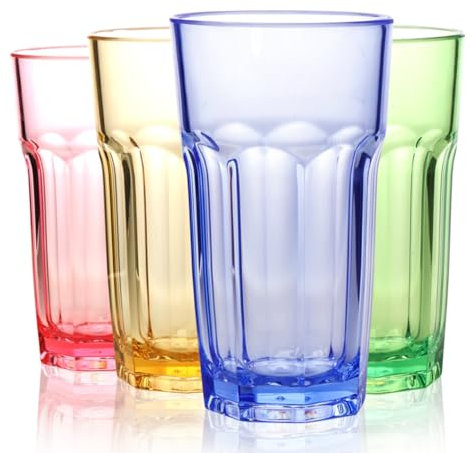 Plastic Tumblers Acrylic Stackable Drinking Glasses Stackable Cups for Adults 405ml Set of 4 Plastic Acrylic Drink Tumblers (405ml Color)