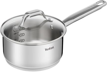 TEFAL Kochtopf Stielkasserolle 18 cm mit Glasdeckel | Topf mit 2,1 L Fassungsvermögen | Milchtopf mit Induktionsboden aus Edelstahl poliert | Spülmaschinengeeignet | alle Herarten auch Induktion