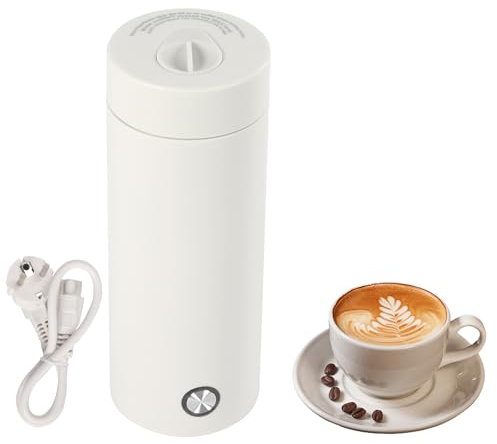 300W 220V Tragbarer Reisewasserkocher, 400ML Reise Wasserkocher Klein, Mini Camping Elektrischer Wasserkocher, 304 Edelstahl Mini-Heizbecher, 5 Minuten schnelles Kochen, Weiß