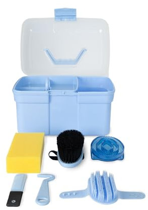 HORZE Caja de limpieza para niños con cerrojo, raspador de pezuñas, peine y mucho más