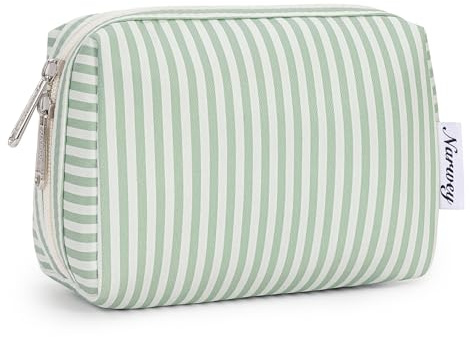 Narwey Neceser Maquillaje Mujer, Neceser Viaje Bolsa de Maquillaje Organizador, Makeup Bag Bolsa de Aseo para Mujeres Niñas (Rayas Verde Menta,Pequeño)