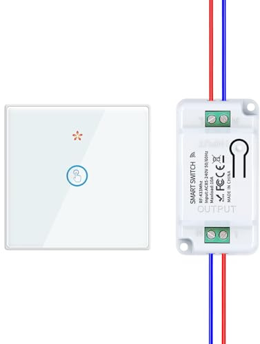HYHIOTS Funkschalter Set, RF433 Lichtschalter Funk, 230V Funk-Sender-Sicherheitsschalter und Empfänger-Controller 10A, Funk Schalter, Wandlichtsschalter, Touch Lichtschalter Licht (White 1V1)