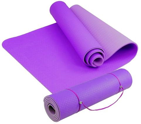 Yogamatte Fitnessstudio Pilates 183 x 61 x 0,6 cm rutschfeste Oberfläche Umweltfreundlicher TPE-Teppich für Aerobic Gymnastik (Lila)