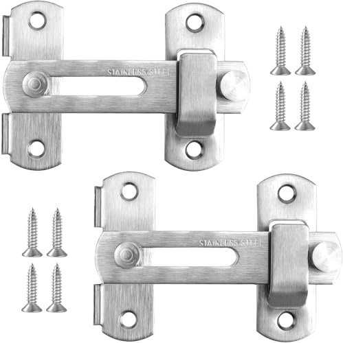 BEILUBANG Door Latch 2 Pcs Barn Door Latch With Screws Stainless Steel Bar Latch Latch Flip Slide Lock, Security Door Latch (Bolt Lock) For Exterior, Windows, Doors, Closet Doors, Sheds (Silver, 180°)