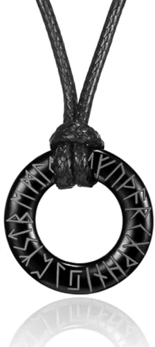 RWQIAN Collar Vikingo para Hombres Colgante de Runa Nórdica Negro Cadena de Cuerda de Cuero Collar de Amuleto Nórdico Joyería Regalo Vikingo para Hombres