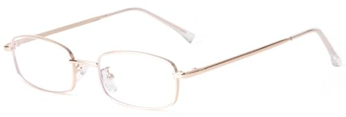 Laurinny Rectangle Blue Light Blocking Glasses for Women Men Narrow Clear Lens Metal Frame Eyeglasses Computer Glasses(Gold)