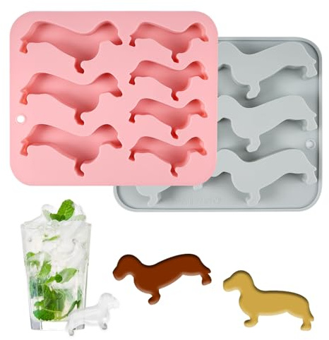 2 stycken tax isbitsform för cocktails, tax hund formad silikon isbitsformar, isbitsskål, brickor för chokladform, kakor, tårtdekoration