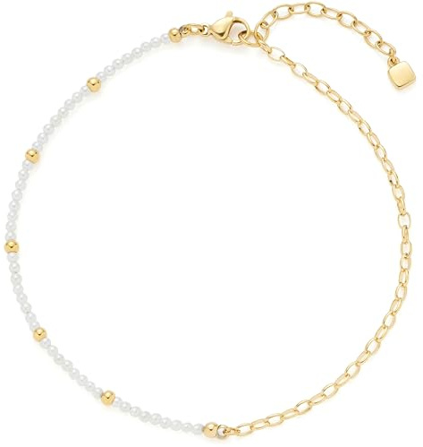 JEWELS från LEONARDO fotkedja Ciao Nana • Fotkedja av guldfärgat rostfritt stål • vita pärlor • accentuerad med små guldkulor • 24–28 cm längd • Smyckespresent för kvinnor • 024989, Eine Grösse,