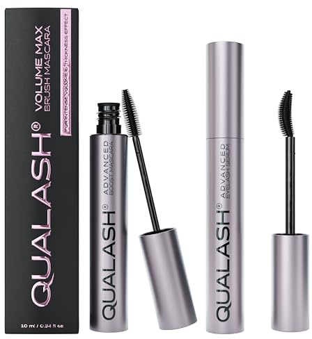 QUALASH® Mascara Duo Set mit Wimpernserum-Effekt – Volume Max & Curl & Lift (2×10 ml) | Schwarze Wimperntusche mit Peptiden für Volumen, Länge & Schwung | Pflegend & vegan