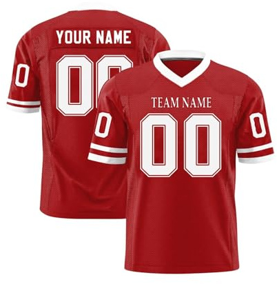 Custom American Football Jersey Printed Team Logo Name Number Sports Breathable Quick Dry T Shirt Personalized Jerseys for Men Women Youth Preschool Red