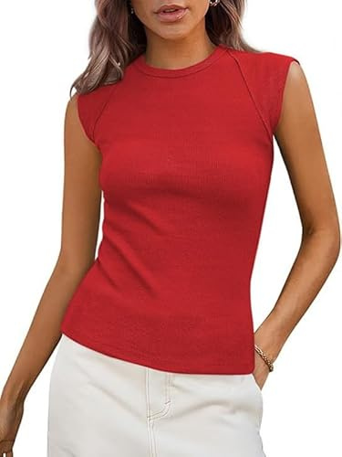 Sukiglam Canotta Donna Elegante Girocollo Canotte Senza Maniche Tank Top Sexy Canottiera a Coste Estivi Slim Fit Magliette Elasticizzato Casual Abbigliamento Tinta Unita Basic Shirt