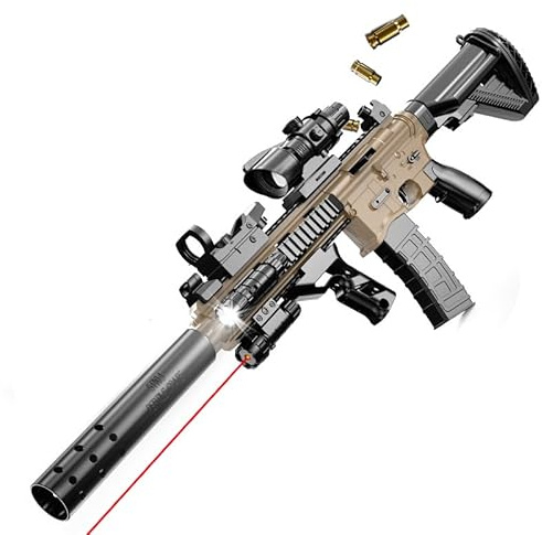 Sniper Rifle Toy Foam Blaster with Target and 10 EVA Soft Bullets, Shell Ejection Toy Gun, Team Activity Shooting Game for Kids and Adults (Desert)