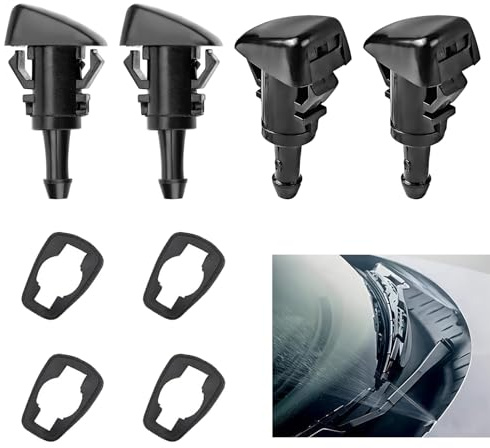 4 Pièces Buses de Lave-glace de Voiture, pour Pare-brise, Universelles 5303833AA Jet de Pulvérisateur d'Essuie-Glace Pare-Brise 5116079AA de Remplacement, en Plastique for Chrysler Jeep Dodge(Noir)