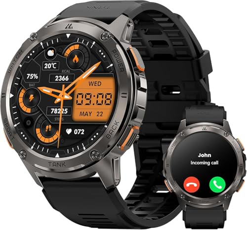 KOSPET T3 Smartwatch Uomo, Display AMOLED da 1,43, Batteria extra large, Corpo in acciaio inox robusto orologio militare, Monitoraggio Frequenza Cardiaca e SpO2, Resistenza Acqua 5ATM Nero