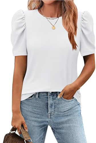 Zeagoo Kortärmad T-shirt dam sommar rund hals elegant T-shirt med putsade ärmar tunika topp | Kortärmad skjorta | Tunika | Casual outfit