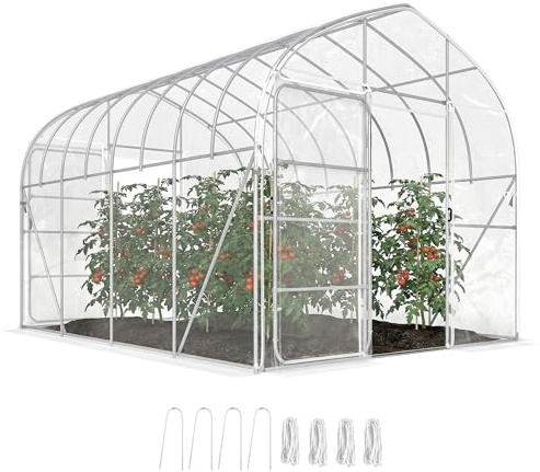 Outsunny Tunnelgewächshaus 3 x 4 m mit PO-Abdeckung, 2 Türen mit Scharnieren, beheizbares Gewächshaus mit optimierter Struktur für Garten, Terrasse oder Rasen, transparent