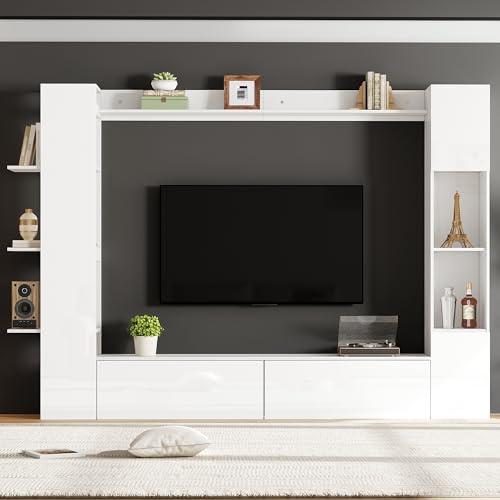 Rosebibi Parete per soggiorno, vetrina intercambiabile, set da 4 pezzi, parete compatta con molto spazio di archiviazione, armadietto TV, vetrina, armadietto di immagazzinaggio, appositamente