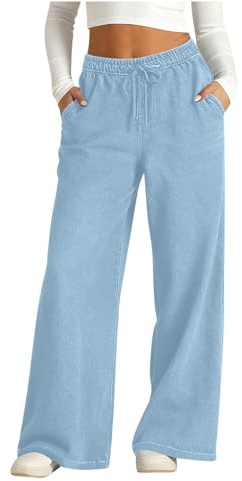 Wide Leg Jeans for Women High Waisted Pull on Stretchy Baggy Trouser Trendy Ladies Jeans Casual Loose Straight Leg Denim Pants with Pockets Boyfriend Denim Work Everyday Wear