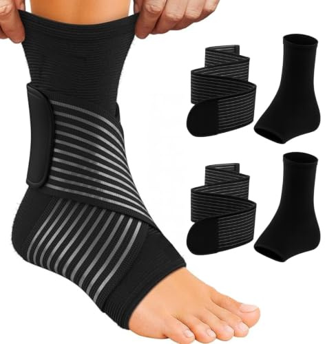Tobillera para Esguince Estabilizadora (Pack 2Unds), Talla Universal, Transpirable, Compresión 3D con Vendaje Ajustable, Soporte para Fascitis Plantar, Tendinitis Aquiles, Hinchazón y Recuperación