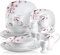 VEWEET 'Annie' 20-Piece Dinner Set Ivory White Porcelain Pink Floral Pattern Kitchen Decor Dinnerware Set Including Egg Cups/Mugs/Bowls/Dessert Plates/Dinner Plates Service for 4