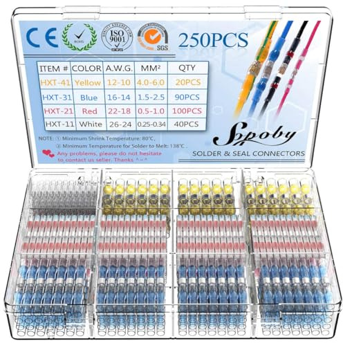 250PCS Solder Seal Wire Connectors, Heat Shrink Solder Butt Connectors Kit