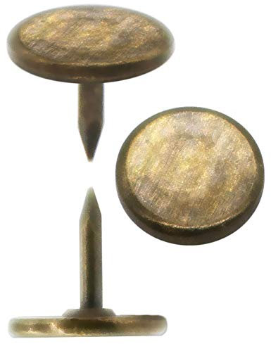 FUXXER 100x Antike Flach-Kopf Nägel, Polster-Nägel, Reiß-Zwecken, Messing Bronze, 9 x 9 mm