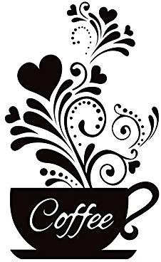 Sitake Coffee Cup and Flower Wall Decor Sticker, Black Kitchen Sign for Bar and Station, 11.8 x 18.9 Inch