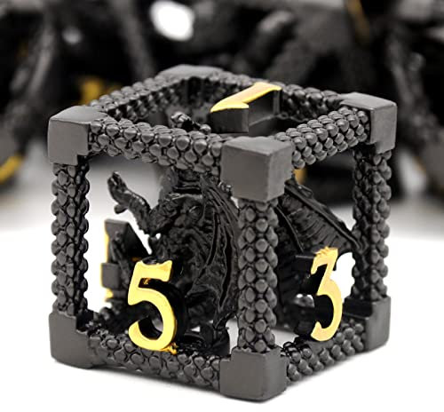 DND Würfel, Dungeons and Dragons Würfel Set HNCCESG Metall Spielwürfel Hohle 3D Drachen D&D Würfel Polyedrische Würfelset für Pathfinder MTG RPG DND Dice Set W20 W12 W10 W8 W6 W4 (3D-Schwarz)