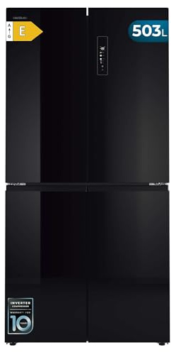 Cecotec Frigorífico 4 Puertas Cristal Negro Total No Frost Bolero CoolMarket 4D 503 Black Glass E, 503 Litros, Alto 177,5 cm y 85,3 cm Ancho, MetalFlexCooling, Compresor Inverter