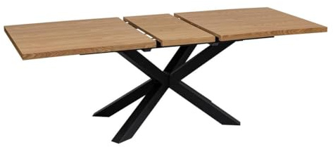 Atmosphera - Table à Manger Extensible Olaf 10 Personnes, 180/220 cm, Effet Bois et Pieds Métal Noir - pour Salon, Salle à Manger