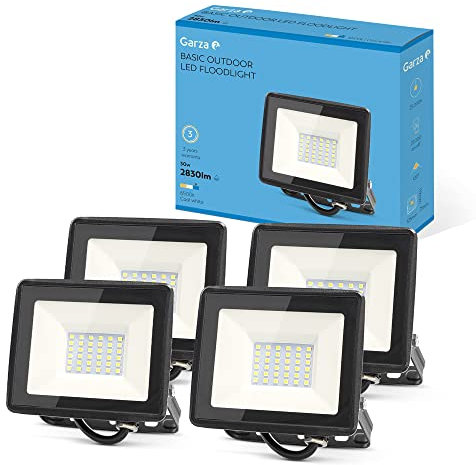 Garza - PACK 4 Focos de exterior LED, 30W, 2830 lumenes, Luz fría 6500K, Proyector LED Impermeable (IP65) para Casa, Jardín, Garaje, Patio