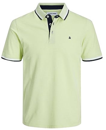 Jack & Jones Herren Slim Fit Polo Shirt JJEPAULOS Uni Sommer Hemd Kragen Kurz Arm Basic Pique Cotton, Wild Lime/Detail:play , XS