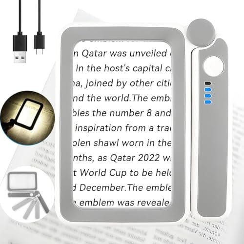 Lente Lngrandimento con Luce Usb Portatile, 4x Lente Di Ingrandimento con Led 10 per Lettura A Mano Maniglia Pieghevole, per Anziani, Gioiellieri, Bambini Occhiali Ingrandimento