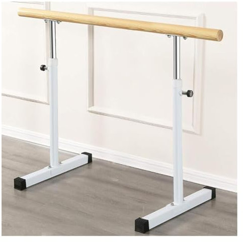 XAoSCd Dehnbare Tanzstange Für Heim-Pilates, Fitness-Barre-Trainingsgerät, Freistehende Tragbare Ballettstange, Verstellbare Höhe 80–115 cm (Weiß 150 cm)