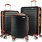 BRUBAKER Kofferset Paris - 3 teiliges Hartschalen Koffer Set inklusive Handgepäck - Reisekoffer Trolleys mit Zahlenschloss, 4 Rollen und Komfort Tragegriffen (M, L, XL - Schwarz und Hellbraun)