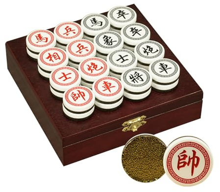 Xiangqi Chinesisches Schachspiel aus Acryl mit Schachbrett aus Leder, Puzzlespiele, Reisebrettspiele, Strategiespiele for 2 Spieler(Black Gold)