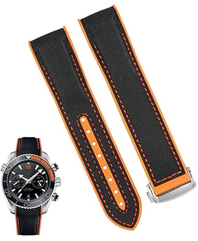yeziu Silicone Nylon Watch Bracelet For Omega 300 SEAMASTER 600 PLANET OCEAN Watch Strap Accessories Chain belt(Black orange SK,22mm)