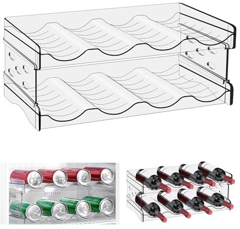 WANDGU Bottiglie organizer per frigorifero: 8 bottiglie, portabottiglie impilabili, portabottiglie di vino, in plastica, porta lattine, porta bottiglie d'acqua trasparente per armadio, ufficio