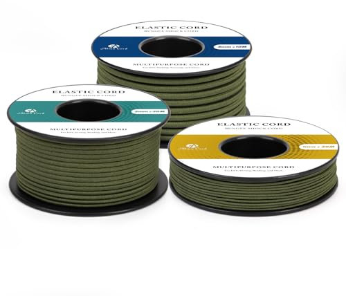 Abma Cord Elastic Cord 2mm x 10m Bungee Cord Elastic String Shock Cord Round Rope for Craft, Jewellery, Bracelet, Sewing, Backpack, Tent Poles, Camping - Army Green