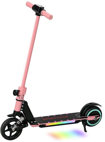 SPORTNOW Electric Scooter for Kids, Foldable E Scooter for Age 6-14 with Dual Brakes, Up to 14 KM/H, Maximum Range 6 KM, 6.8kg Lightweight, Front Suspension, LED Colourful Lights, Pink