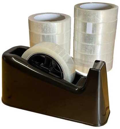 VEPATIM Tischabroller Set Klebebandabroller mit 12 Rollen Klebeband 25mm x 66m transparent