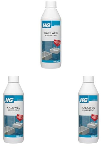 HG Kalkweg Konzentrat, starker Kalkreiniger für das Badezimmer, entfernt Kalkflecken und Ablagerungen von Duschköpfen, Wasserhähnen, Badewannen und Ablagen (500 ml) (Packung mit 3)